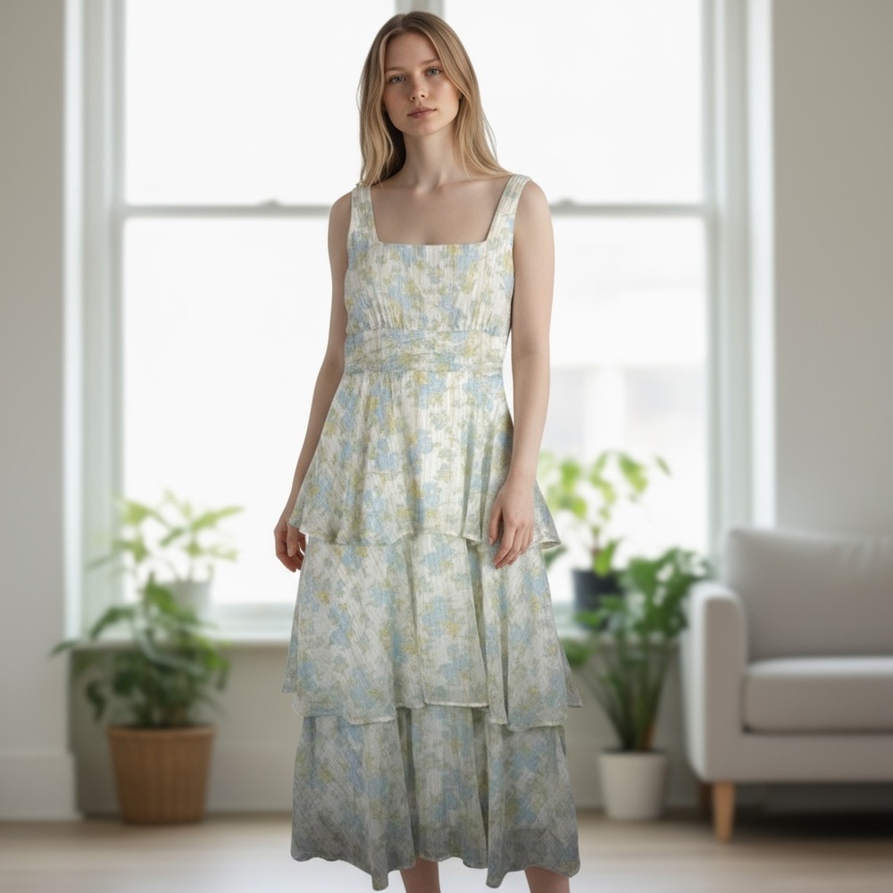 Altar'd State floral tiered ruffle dress cottage prairie pastel‎ sz XL